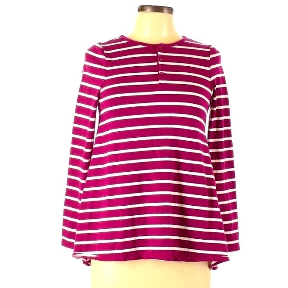 Lands' End Tops - Lands’ End L raspberry pink/white stripe buttoned A‎ line long sleeve top